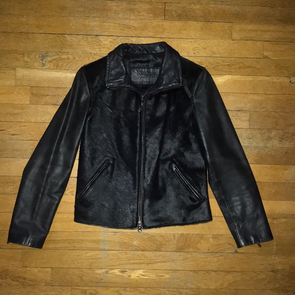 Black Leather Jacket with Pony Hair - Picture 1 of 3